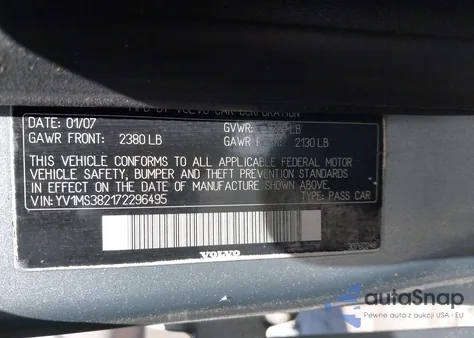 2007 Volvo S40 2.4I from USA, damaged, VIN YV1MS382172296495